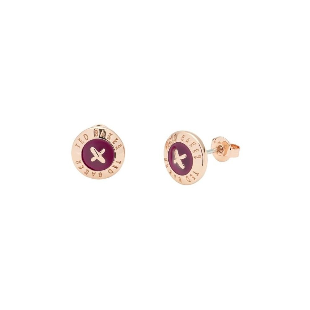 Ted Baker Eisley BURGUNDY and Rose Gold Enamel MINI Button Earrings
